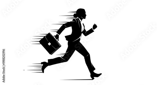 Dynamic Silhouette Of A Businesswoman In Rapid Motion With Briefcase
