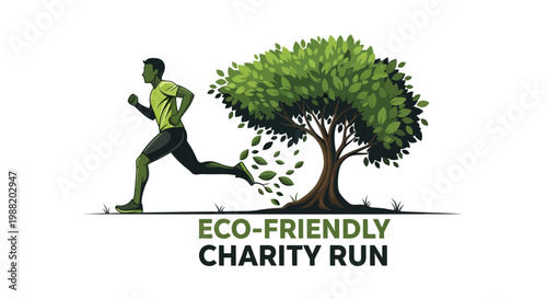 Eco-Friendly Charity Run Logo Depicting a Runner with Green Leaves and Imagery