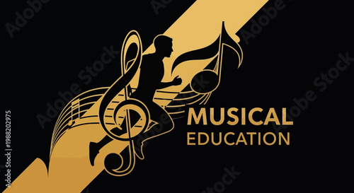 Dynamic Silhouette of a Runner Embracing Musical Education Concepts