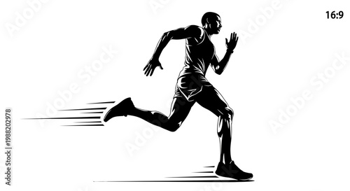 Dynamic Silhouette of a Male Runner in Full Stride Across a Clean White Backdrop
