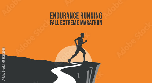 Endurance Runner On Cliff Edge Against Sunset Marathon Challenge