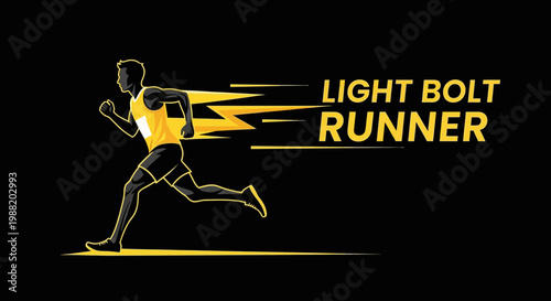 Dynamic Illustration of Runner with Speed Lines in Yellow and Black on Dark Background