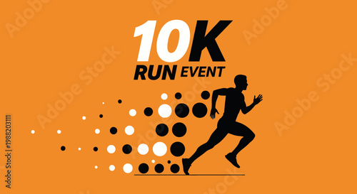 Energetic 10K Run Event Announcement with Silhouetted Runner in Bright Orange Background