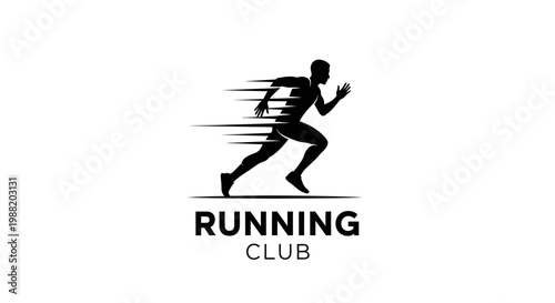 Dynamic Silhouette of a Runner: Running Club Emblem Design in Monochrome Style
