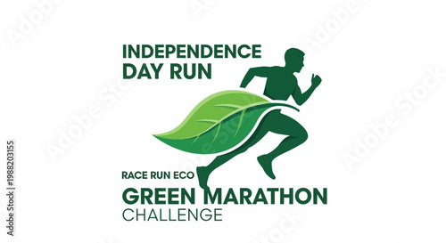 Eco-Friendly Independence Day Run: Green Marathon Challenge Featuring a Runner and Leaf
