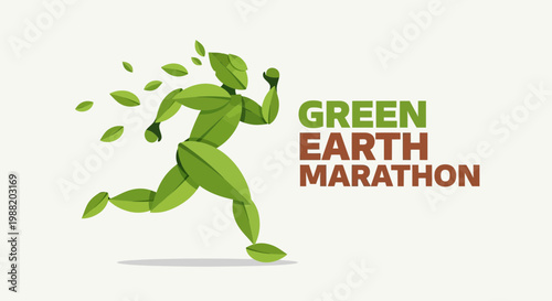 Eco-Conscious Runner Depicted In Green Leaves Emblem For The Green Earth Marathon