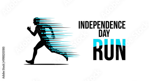 Dynamic Silhouette of a Runner with Motion Trails Celebrating Independence Day Race