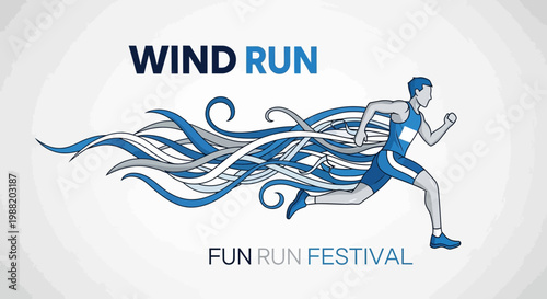 Dynamic Illustration of Wind Run Fun Run Festival Promoting Athletic Events and Competitions