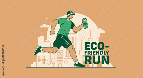 Eco-Friendly Runner in City, Promoting Sustainability through Running and Drinking Water