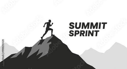 Dynamic Silhouette Runner Ascending Mountain Peak Summit Sprint