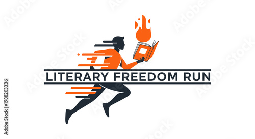 Dynamic Literary Freedom Run Logo Symbolizing Knowledge Pursuit