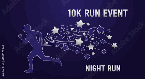 Dynamic Silhouette Runner Celebrating Night 10k Marathon Event