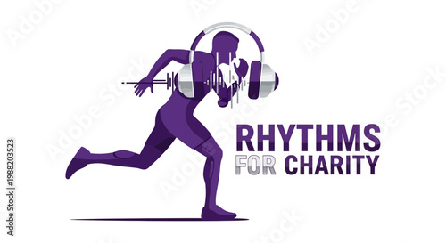 Energetic Athlete With Headphones Representing Rhythms And Charity Foundation