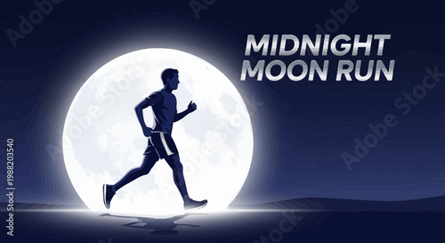 Dynamic Silhouette Runner Under A Giant Luminous Moon At Midnight