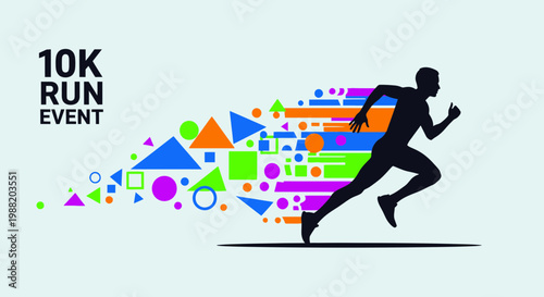 Dynamic Silhouette Runner With Abstract Geometric Burst