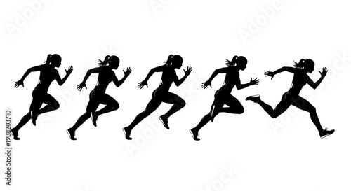Dynamic Silhouettes Of Female Runners In Motion Capturing Sprinting Action