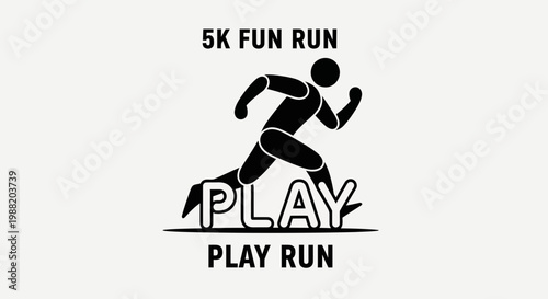 Energetic 5K Fun Run Logo: Playful Silhouette Illustration On A White Background