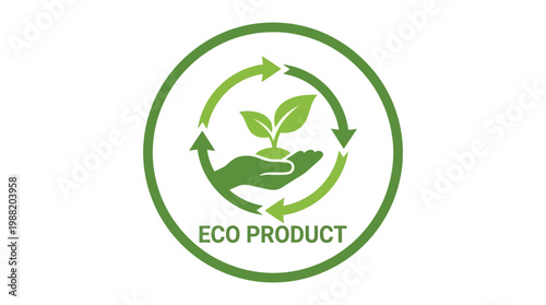 Eco Product Symbol Showcasing Hand Holding Sprout Within a Circular Ecology Design
