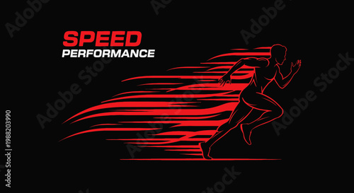 Dynamic Red Silhouette Demonstrating Athletic Speed and Physical Power on a Black Backdrop