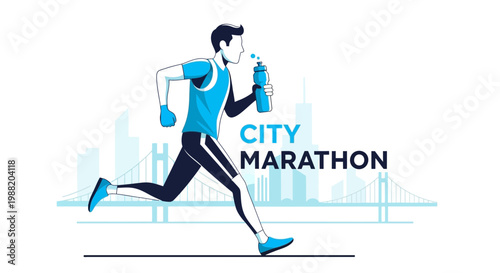 Energetic City Marathon Runner With Hydration, Celebrating Sport and Health