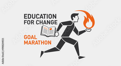 Education And Achievement Symbolized By A Person Running With Fire And A Book Graphic
