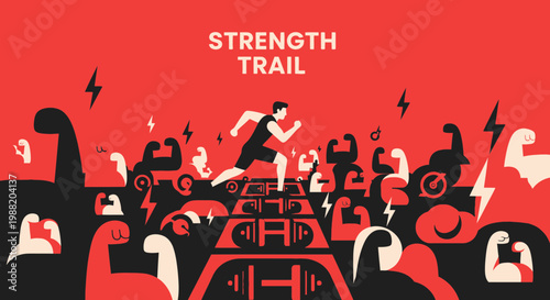 Energetic Athlete Completing the Strength Trail Challenges with Determination and Power