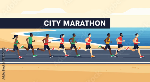 Energetic City Marathon Runners Sprinting With Passion Towards the Finish Line