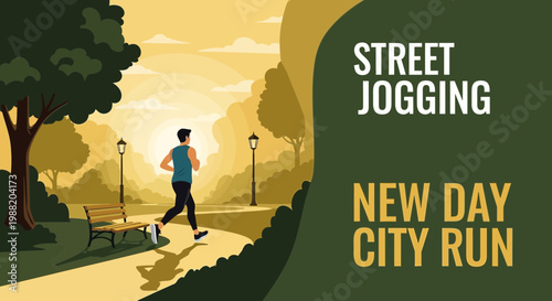 Energetic City Runner at Sunrise, Morning Jog, Sunlight, Street Jogging, New Day City Run