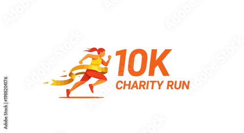 Dynamic Runner Breaks Through Finish Line Ribbon For 10k Charity Race Event