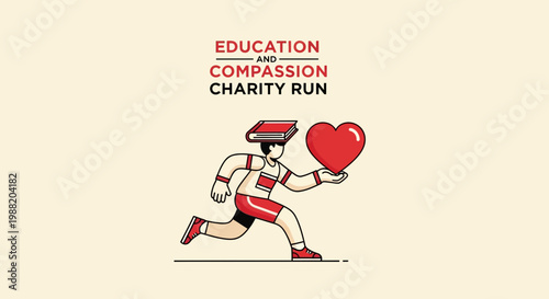 Education And Compassion Charity Run With Running Athlete Holding Heart Symbol