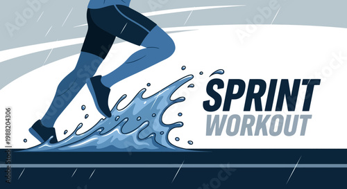 Dynamic Sprint Workout Illustration Featuring Energetic Running and Water Splash Visuals
