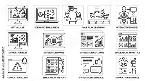 Set of Icons Representing Simulation and Analysis Concepts.