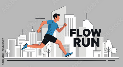 Energetic City Runner: Illustrative Artwork Featuring Dynamic Movement and Urban Landscape