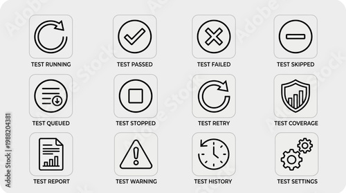 Set of Icons Representing Various Test Statuses and Actions.