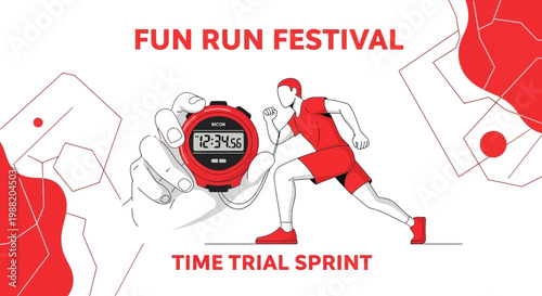 Energetic Athlete in Action at a Fun Run Festival with Time Trial Theme