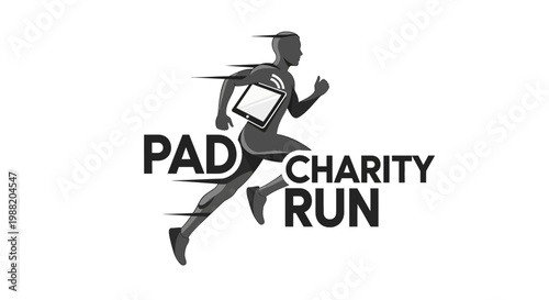 Dynamic Runner Holding Tablet Represents Digital Charity Run