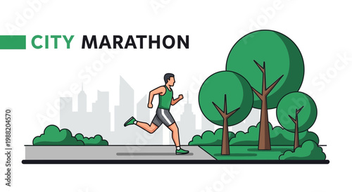 Energetic City Runner Sprinting Through Urban Park During Marathon Competition