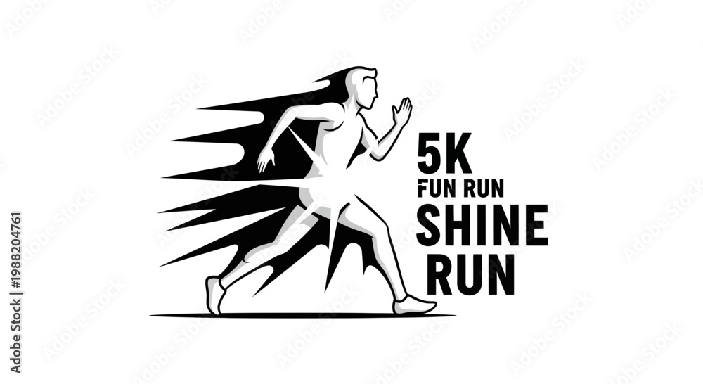Fototapeta premium Energetic Athlete in Motion Logo for 5K Fun Run, Shine Run Event and Race Branding.
