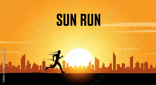 Dynamic Sunset Runner Silhouette Overtaking City Skyline