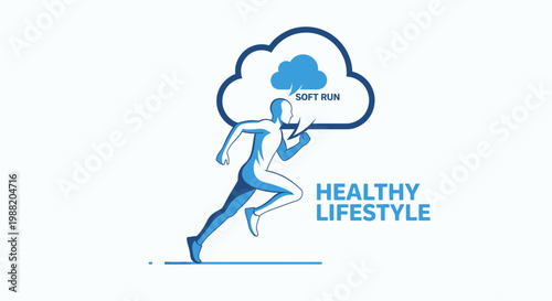 Dynamic Runner In Abstract Cloud Concept Embodying Healthy Lifestyle