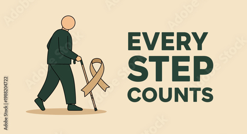 Elderly Man Takes Steps Of Progress, Each Moment Of Life Matters, Dementia Awareness Concept
