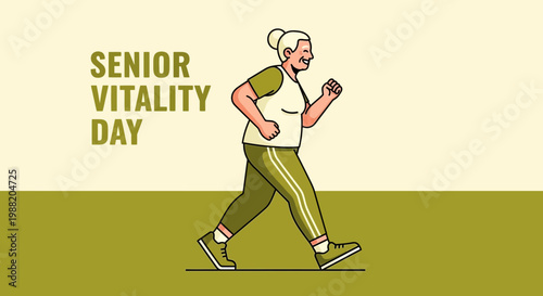 Elderly Woman Enjoying Outdoor Exercise on Senior Vitality Day: Healthy Lifestyle Illustration