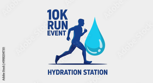 Energetic Runner Approaching Hydration Station for a Competitive 10K Endurance Event Design