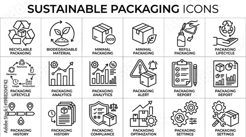 Sustainable Packaging Icons Set for Eco-Friendly Business Solutions.