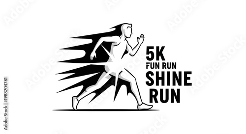 Energetic Athlete in Motion Logo for 5K Fun Run, Shine Run Event and Race Branding.