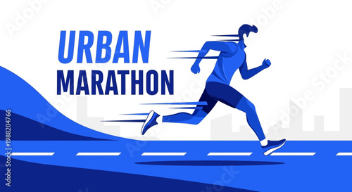 Dynamic Runner in Urban Marathon Race Silhouette Vector Illustration Design