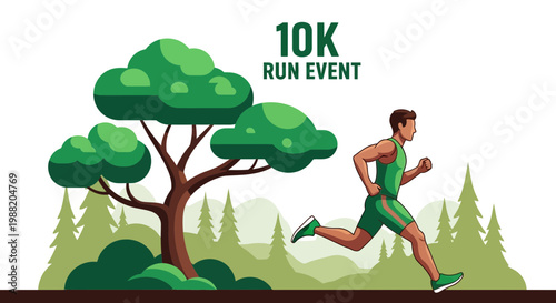 Energetic Runner Approaching Natural Scene During a 10K Run Event