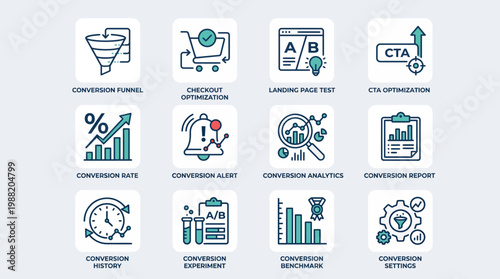 Vector Icon Set for Conversion Rate Optimization and Digital Marketing Strategy.