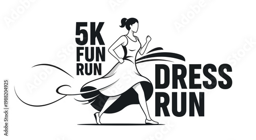 Elegant Dress Run: A Dynamic Silhouette Celebrating Fitness and 5K Fun Run Event
