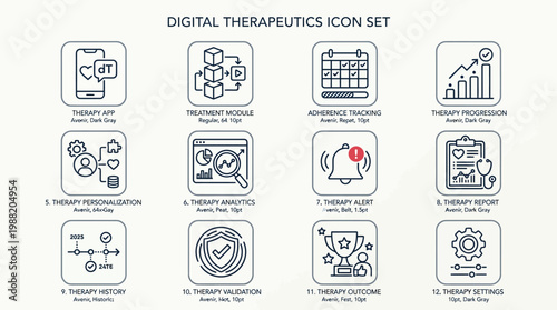 Digital therapeutics icons on screen.